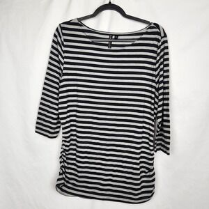 Allie & Rob Womens Striped Top 3/4 Sleeve Black‎ Gray Zip Up Side Size XL